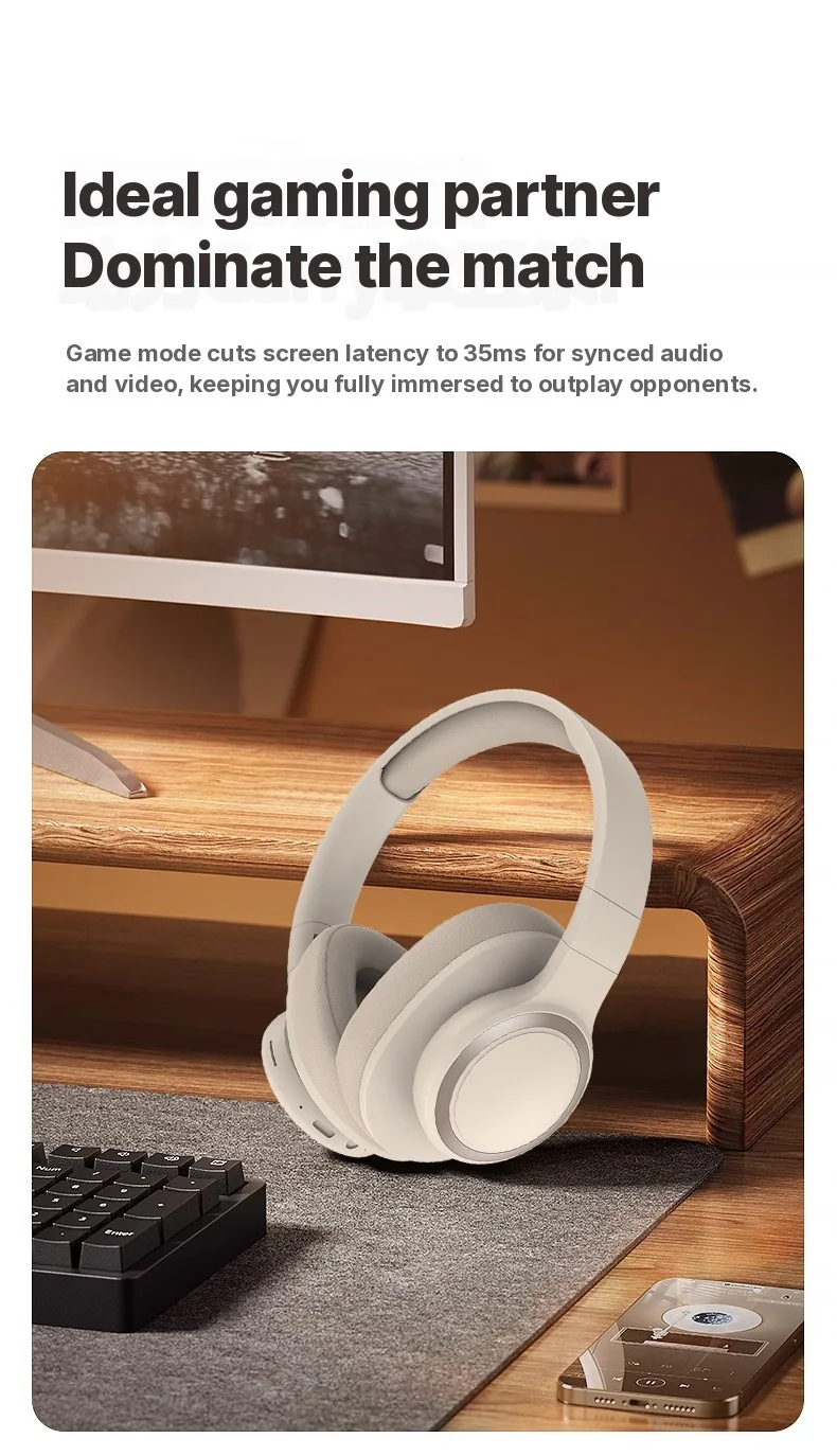 Fon Telinga Tanpa Wayar Bluetooth Over-Ear Bateri Tahan Lama untuk Gaming