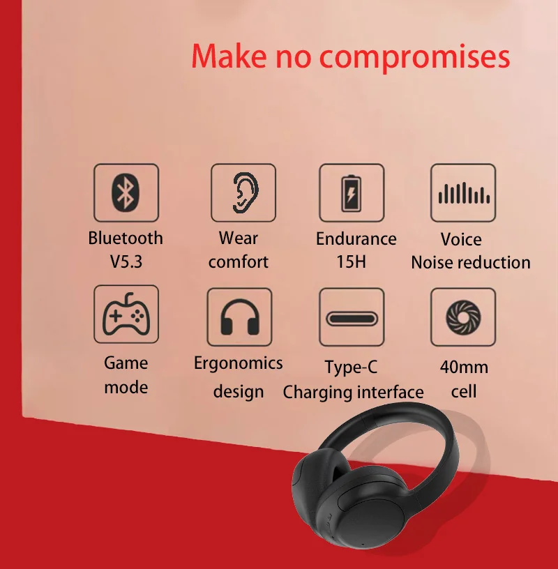 Casque Bluetooth sans fil supra-auriculaire avec réduction active du bruit