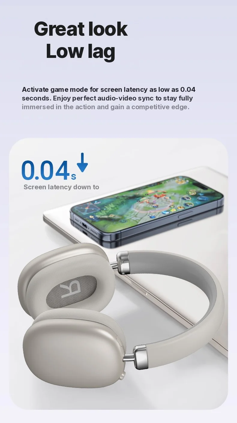 Bezdrátová sluchátka přes uši Bluetooth 5.4 dlouhá výdrž skládací