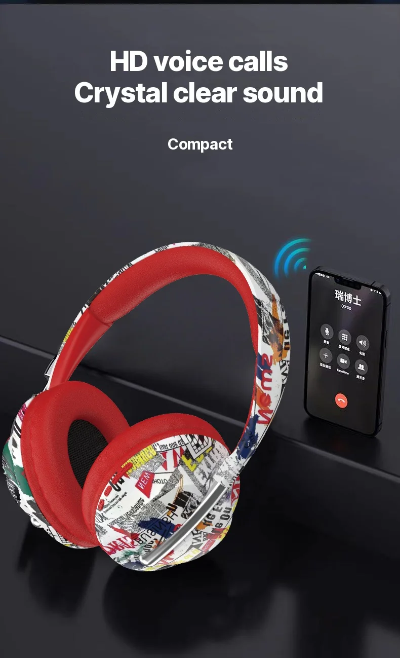 Fon Telinga Bluetooth Over-Ear Dengan Slot Kad TF dan Sambungan Tanpa Wayar