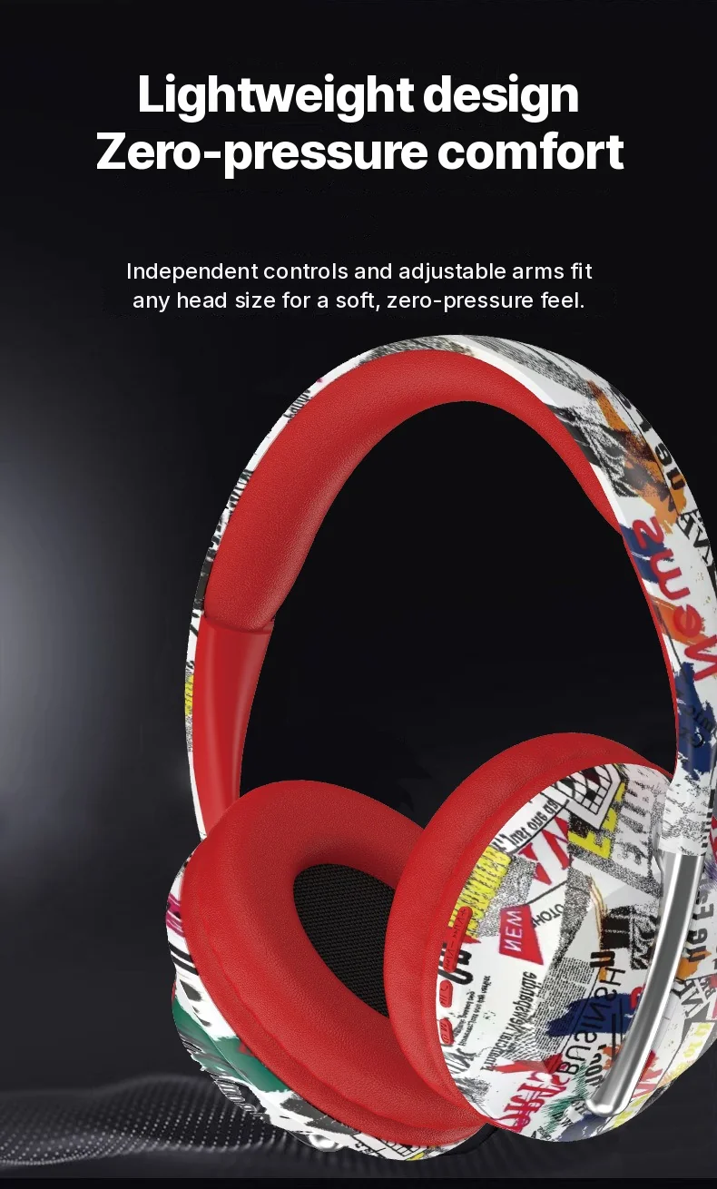 Fon Telinga Bluetooth Over-Ear Dengan Slot Kad TF dan Sambungan Tanpa Wayar