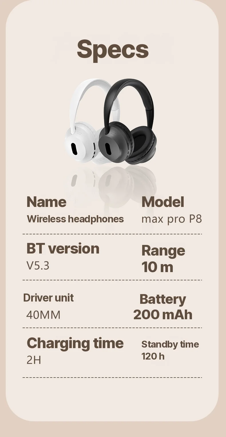 Wireless Bluetooth Over-Ear Headphones with Mic and 3.5mm Audio Cable