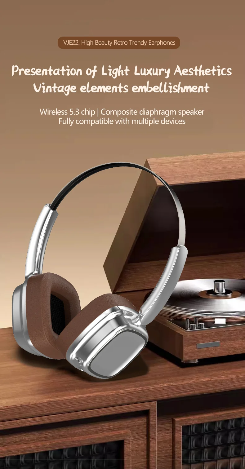 Retro Bluetooth slúchadlá cez uši, bezdrôtové 5.4 stereo hudba a hovory