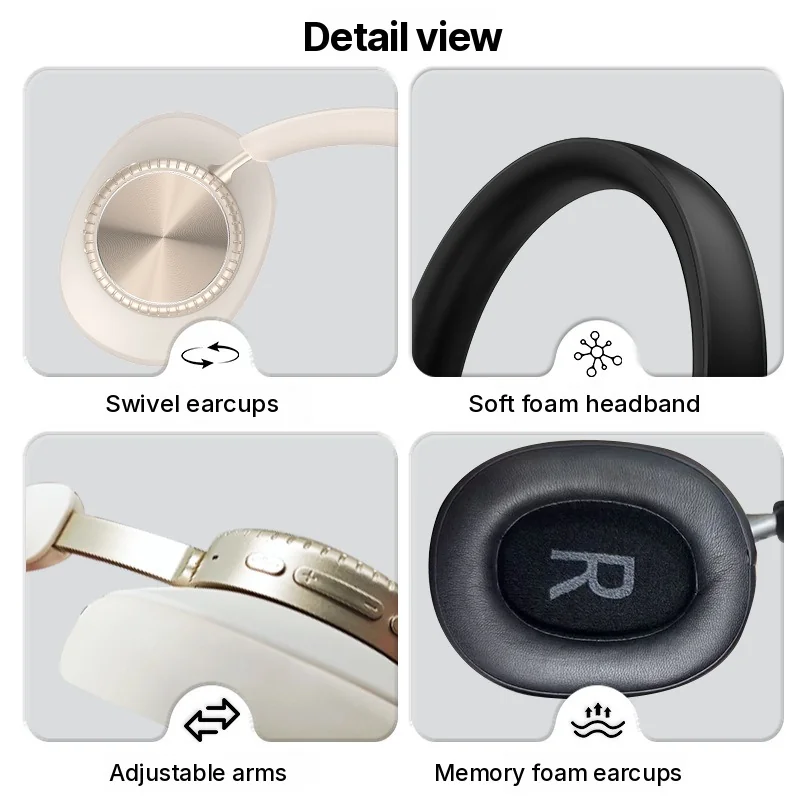 Over-Ear Wireless Bluetooth Headphones with Noise Cancelling and Case