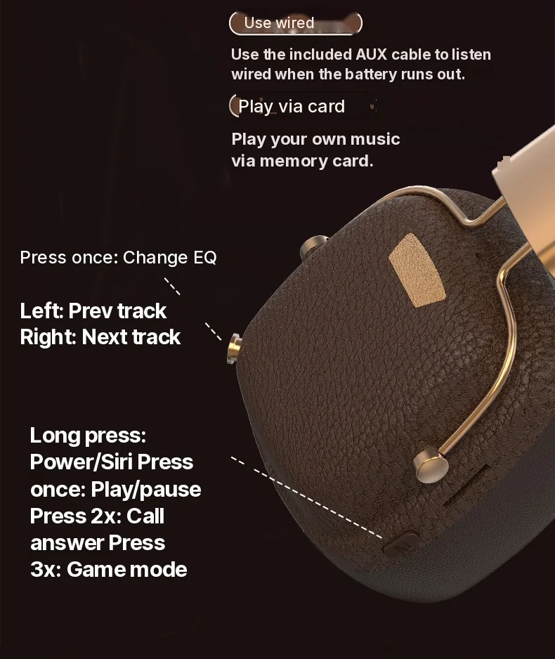 Retro Over-Ear Bluetooth Headphones with EQ Modes and Foldable Design