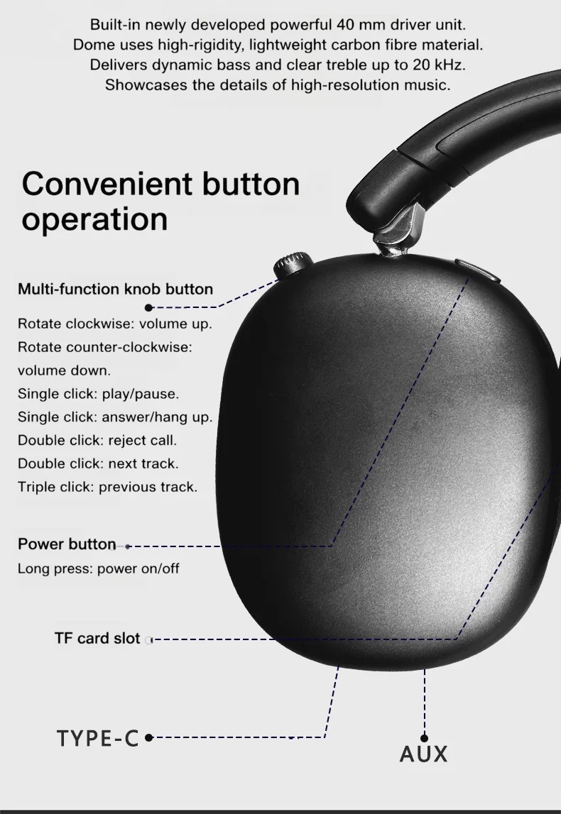 Over-Ear Wireless Bluetooth Headphones with FM Radio and TF Card Slot