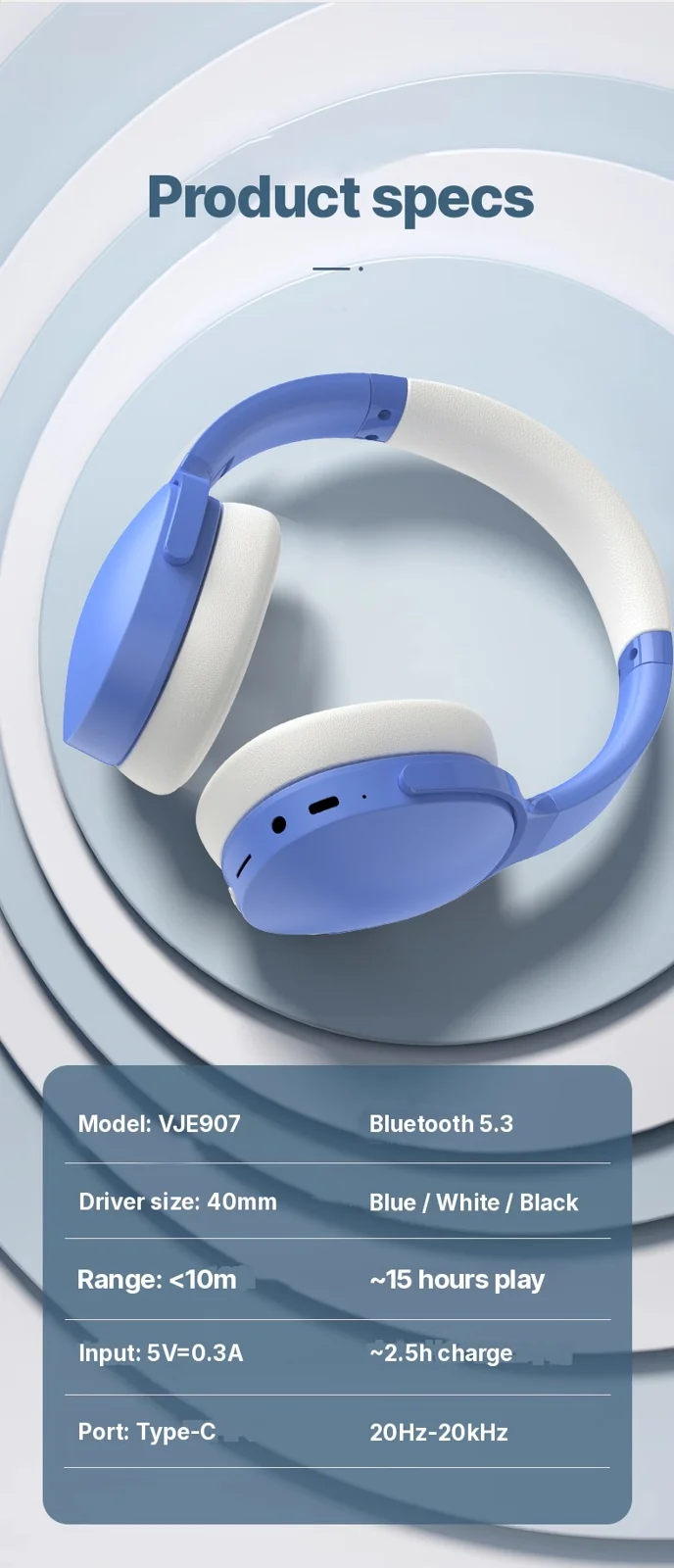 Fon Telinga Bluetooth Over-Ear Tanpa Wayar dengan Hayat Bateri Panjang