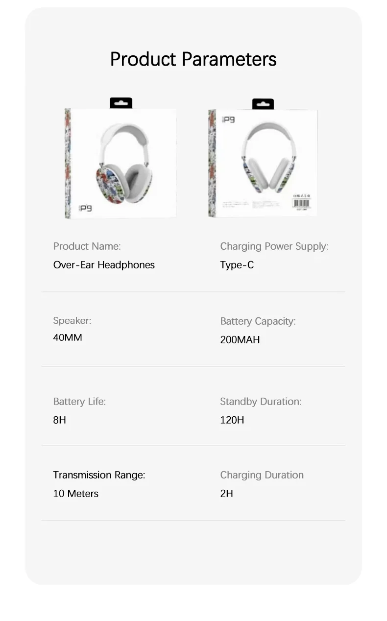Graffiti Over-Ear Wireless Headphones with TF Card and AUX