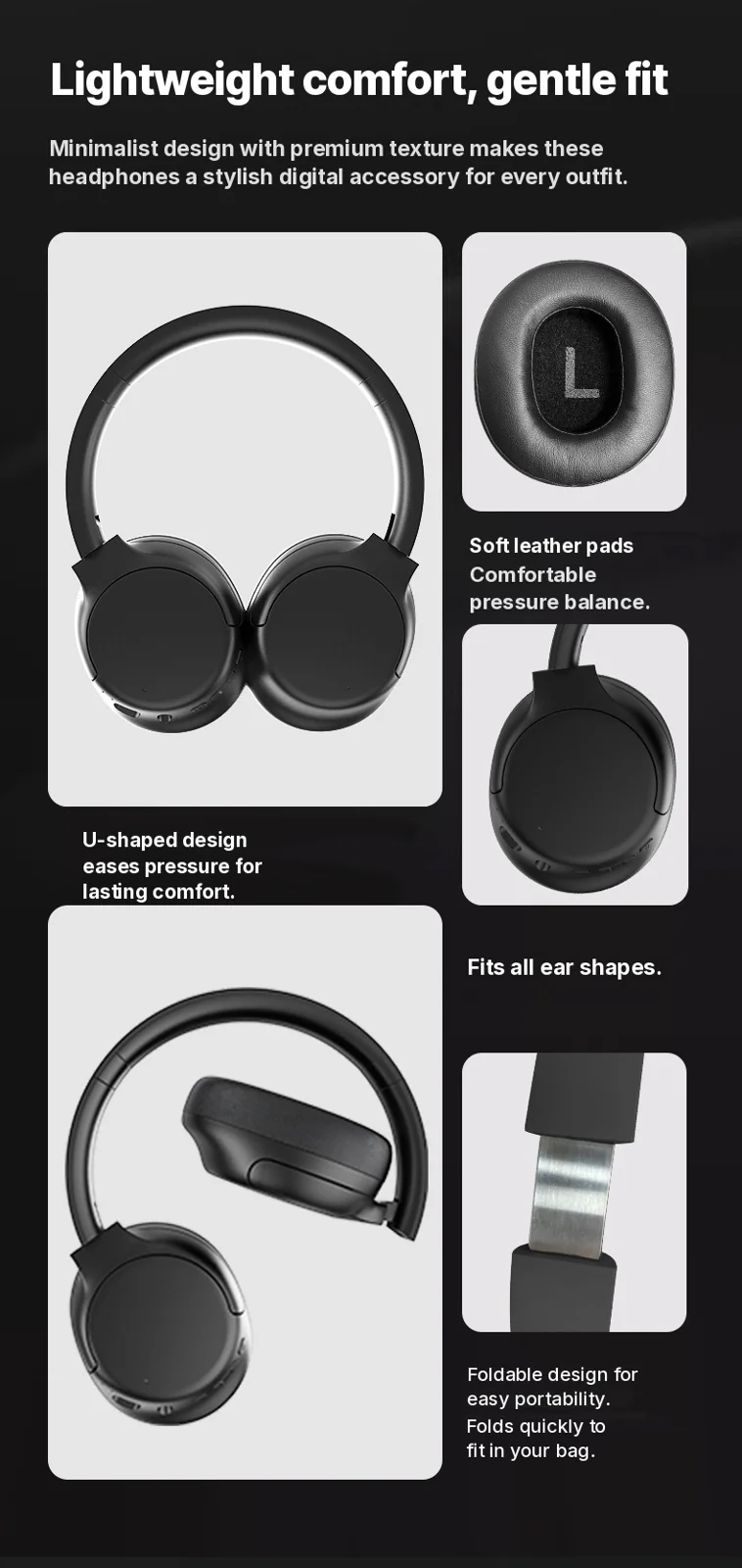Active Noise Cancelling Wireless Bluetooth Headphones Over Ear Long Battery Life