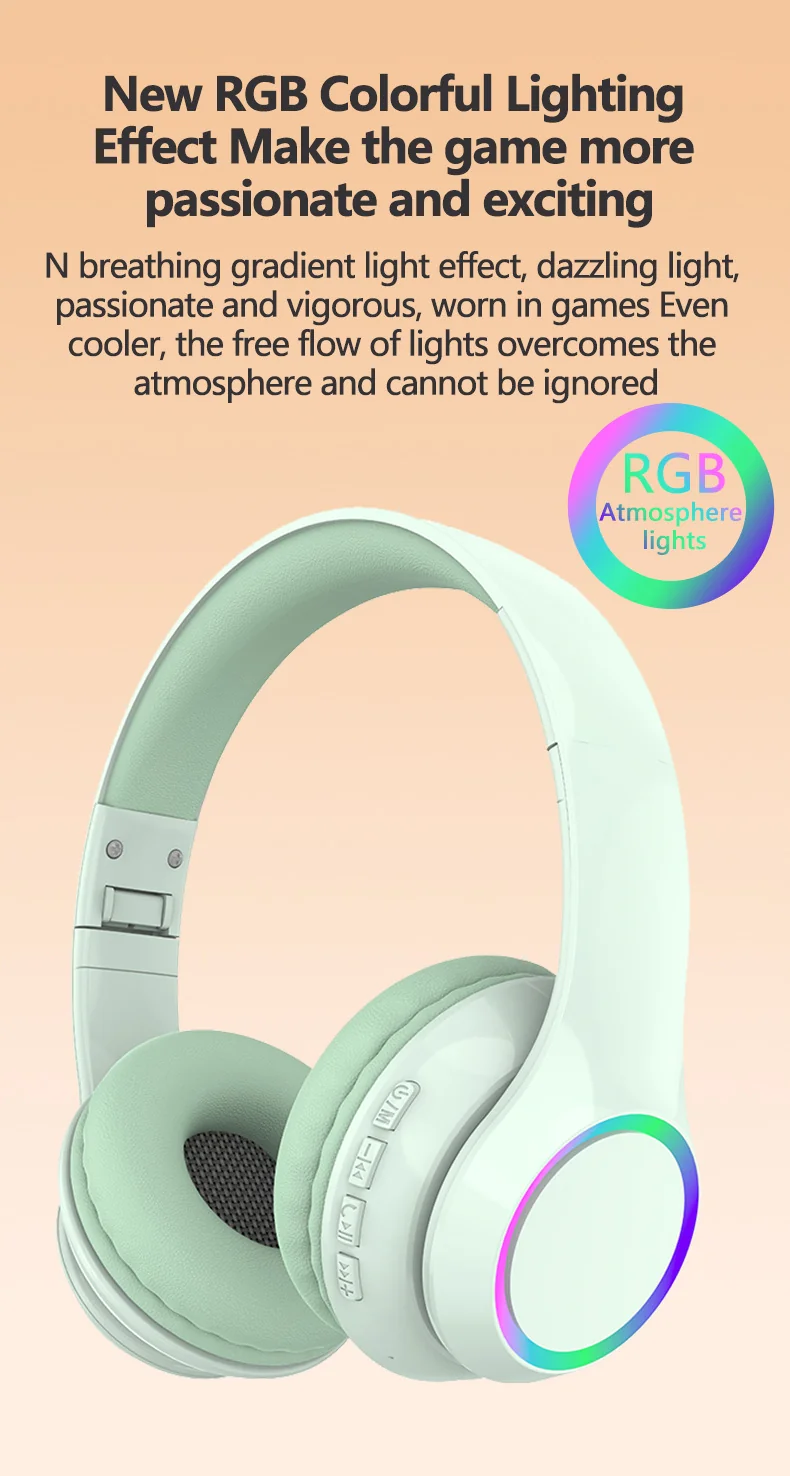 Cuffie Wireless Bluetooth Over-Ear con Luci LED e Microfono