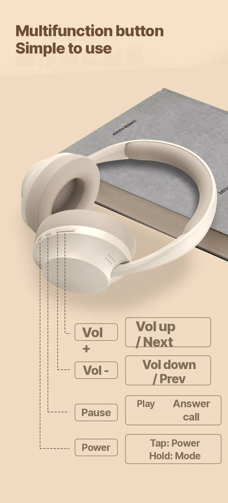 Wireless Over-Ear Bluetooth Headphones with Long Battery Life