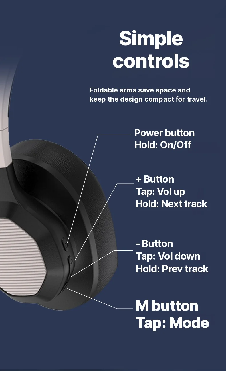Over-Ear Bluetooth Headphones with FM Radio and TF Card Slot