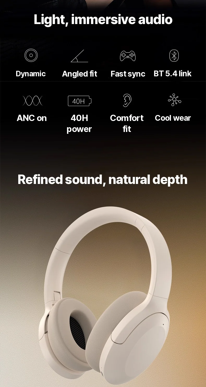Active Noise Cancelling Over-Ear Bluetooth Headphones Wireless Stereo