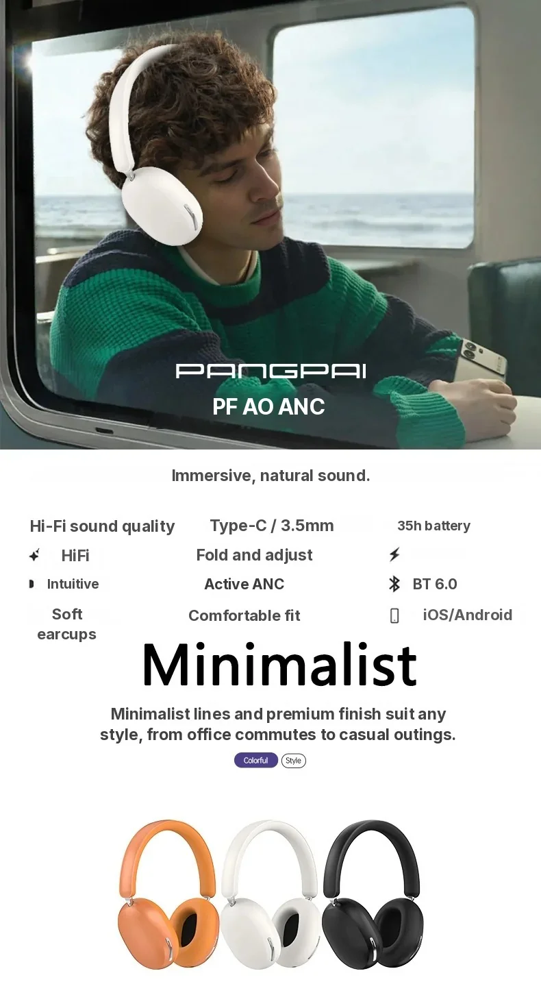 Wireless ANC Over-Ear Headphones with Protein Leather Earcups