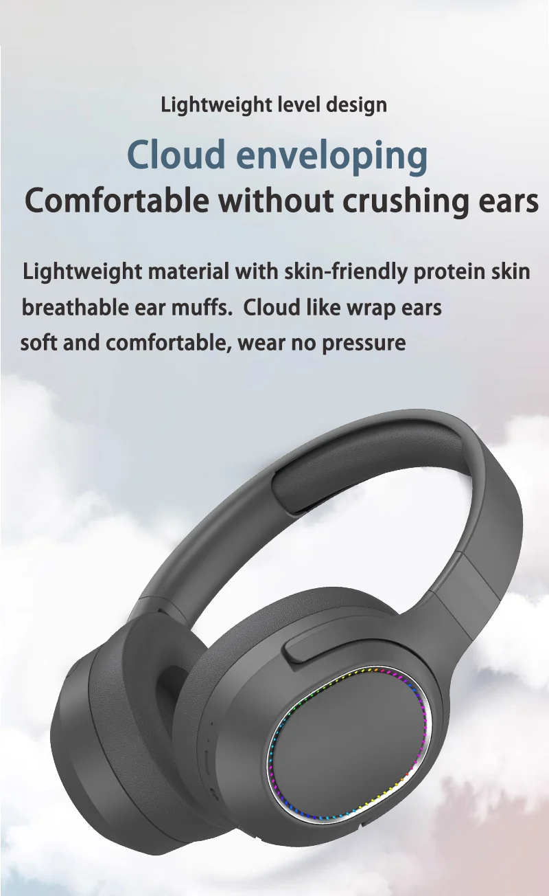 Wireless Over-Ear Bluetooth Headphones with LED Lights and FM Radio