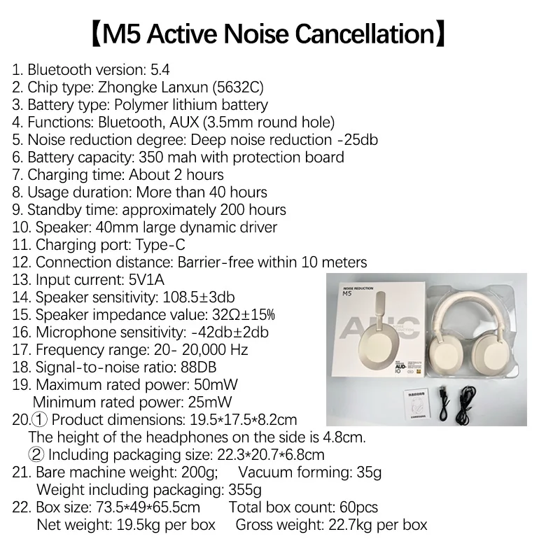 Fones de Ouvido Sem Fio com Cancelamento Ativo de Ruído Bluetooth 5.4 Over-Ear