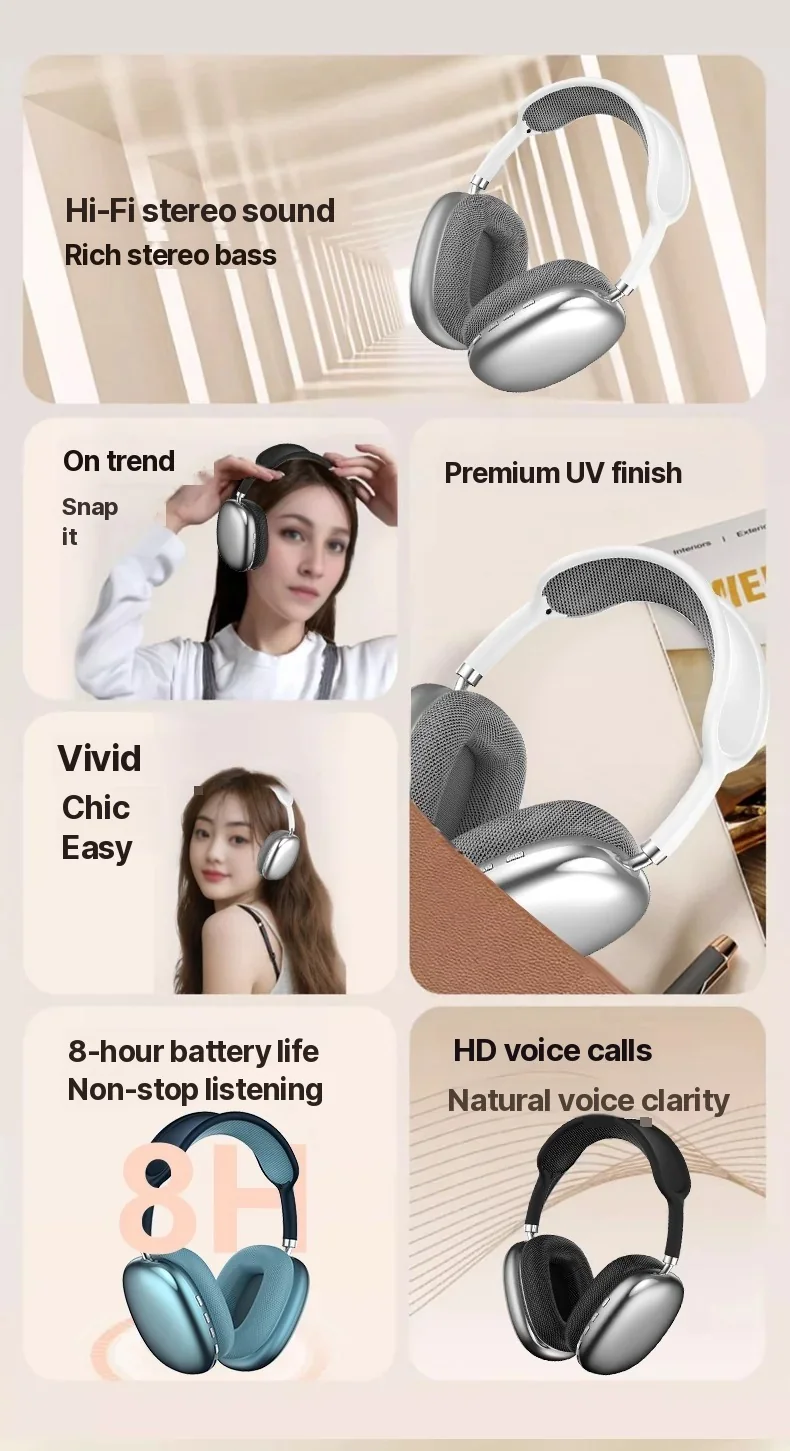 Wireless Over-Ear Headphones with FM Radio and TF Card Slot