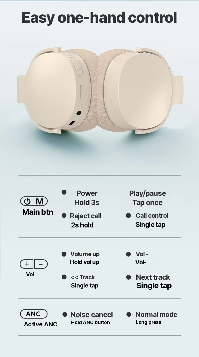 Over-Ear Wireless Headphones with Active Noise Cancelling and Long Battery Life