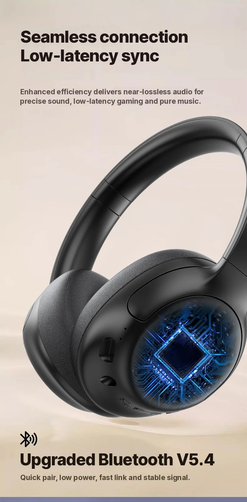 Active Noise Cancelling Wireless Bluetooth Headphones Over Ear Long Battery Life