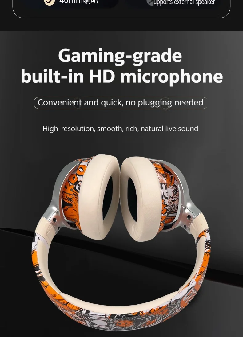 Graffiti Over-Ear Wireless Headphones with FM Radio and Long Battery Life