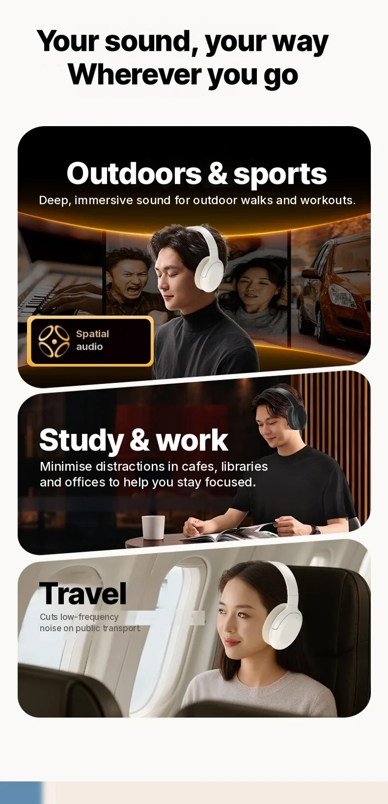 Wireless Over-Ear Bluetooth Headphones with Low Latency and Long Battery