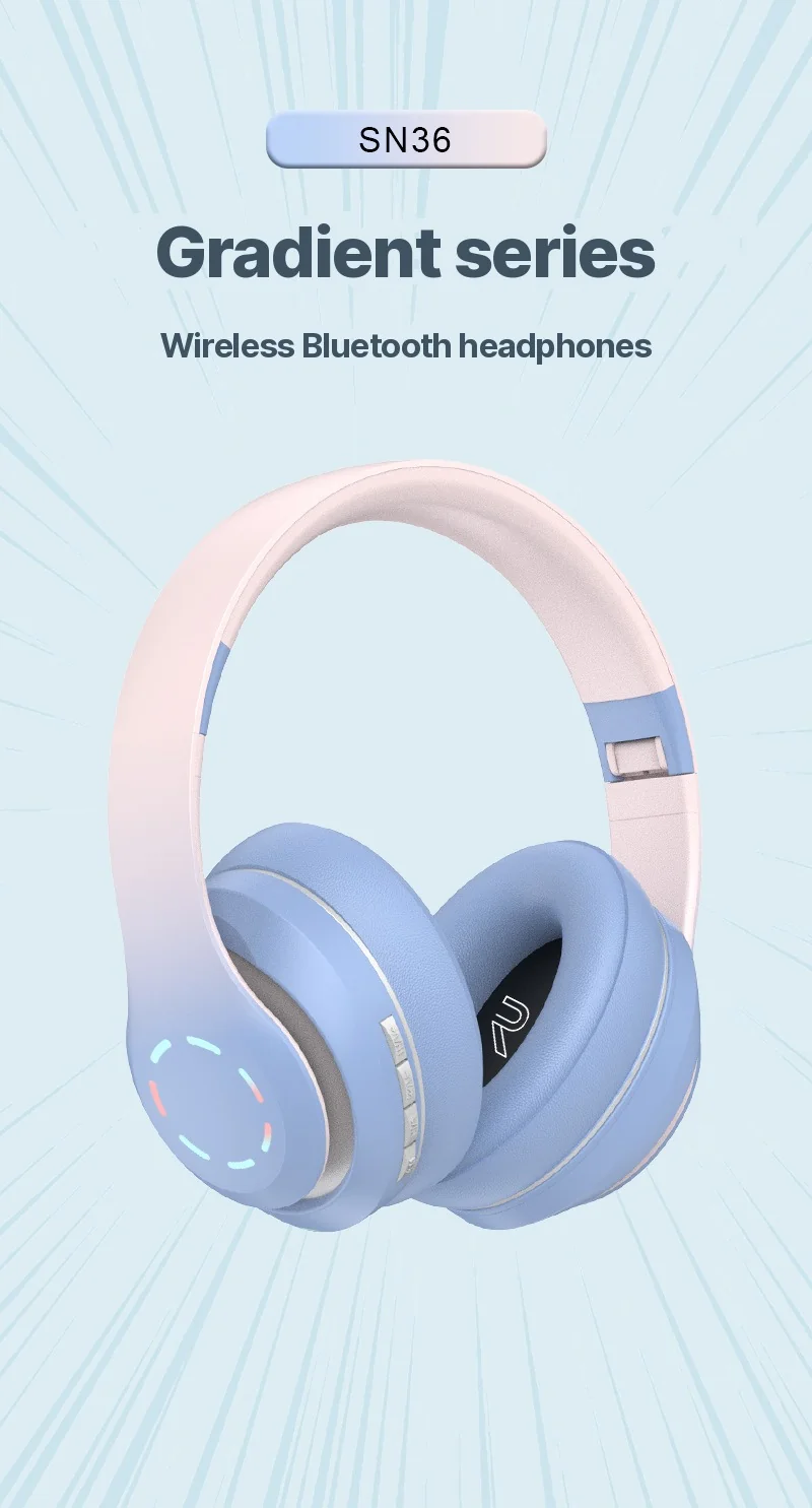 Fon Telinga Tanpa Wayar Over-Ear dengan Lampu LED & Radio FM
