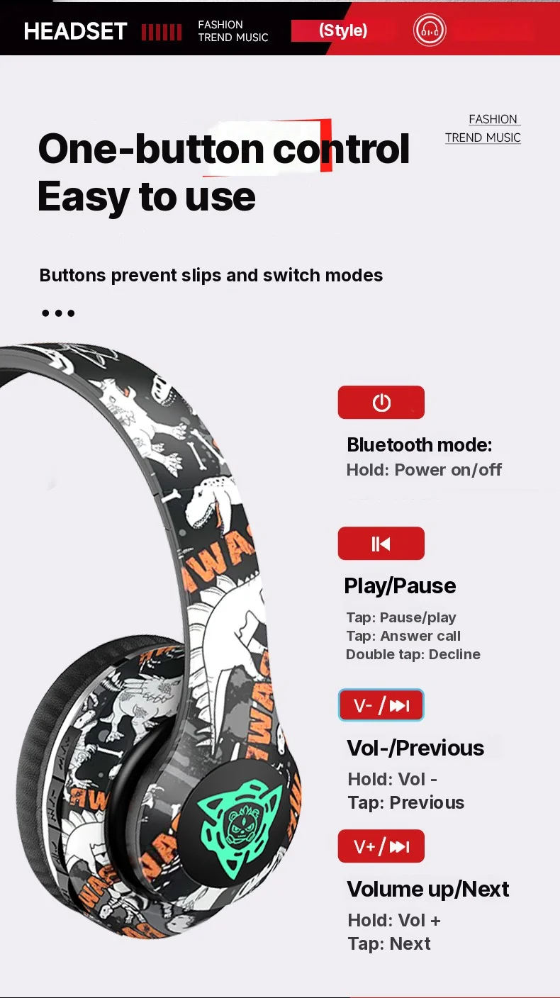 Wireless Bluetooth Over-Ear Headphones with Mic, 40mm Driver, 350mAh Battery
