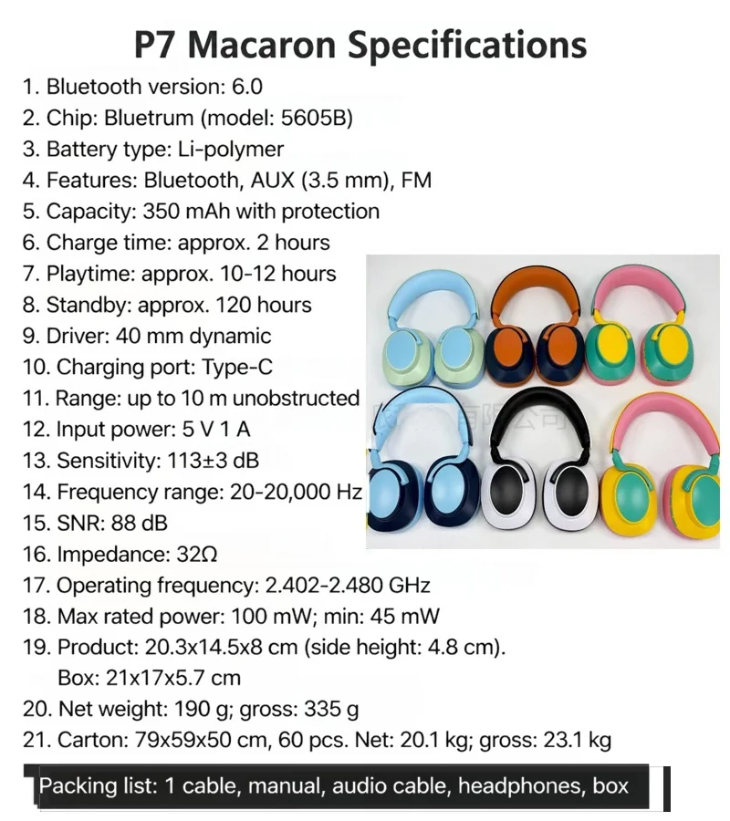 Trådlösa öronbågar med Bluetooth, mikrofon, FM-radio och Type-C