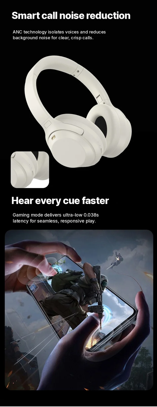 Wireless Over-Ear Headphones with Active Noise Cancelling and Type-C