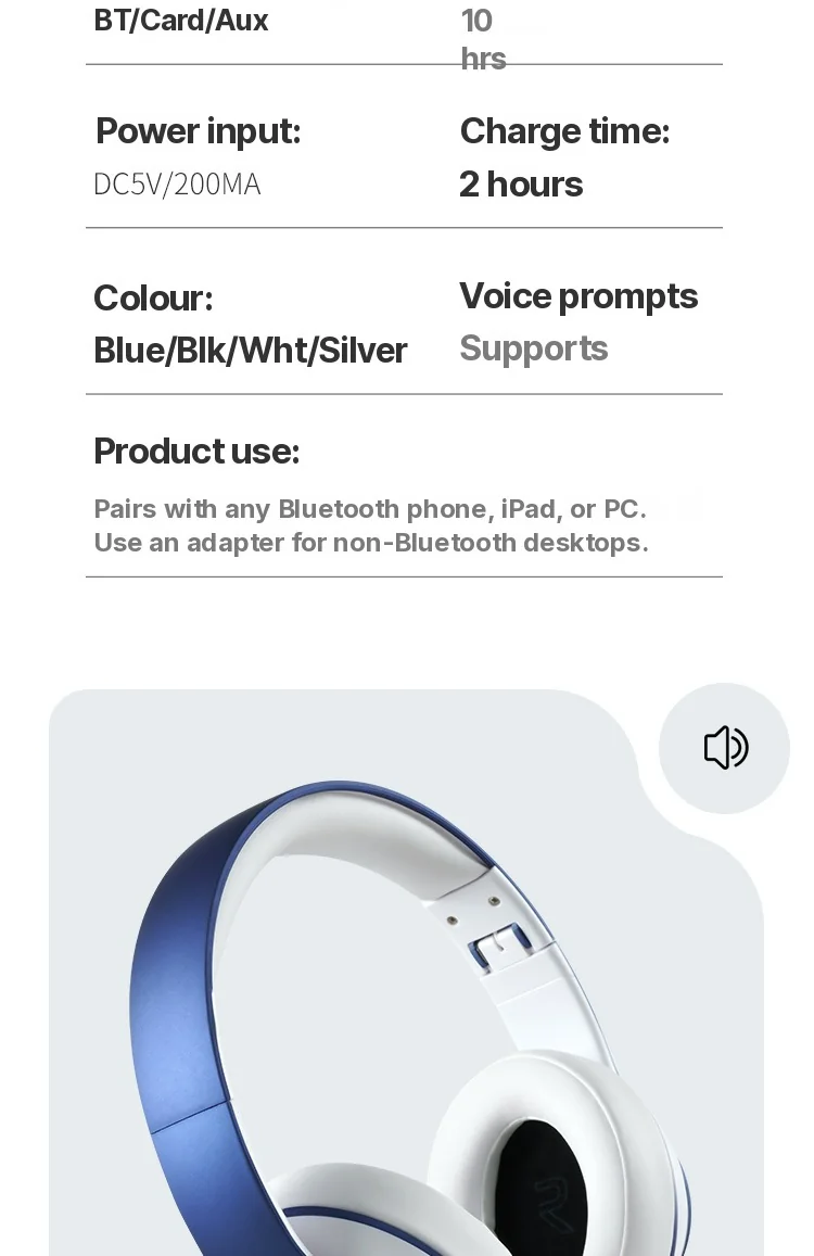 Over-ear draadloze Bluetooth-hoofdtelefoon met lange batterijduur
