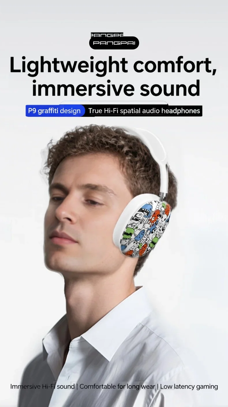 Graffiti Over-Ear Bluetooth Headphones with FM Radio and TF Card Slot