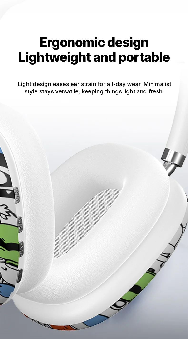 Graffiti Over-Ear Bluetooth Headphones with FM Radio and TF Card Slot