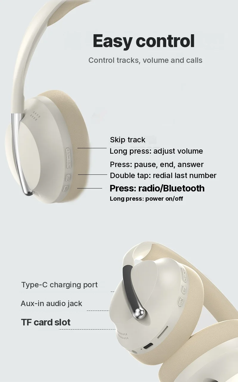 Over-Ear Wireless Headphones with FM Radio and TF Card Slot