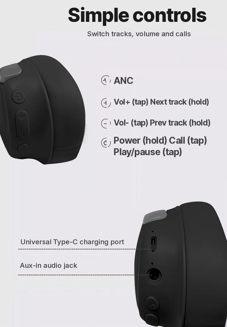 Active Noise Cancelling Over-Ear Bluetooth Headphones Wireless