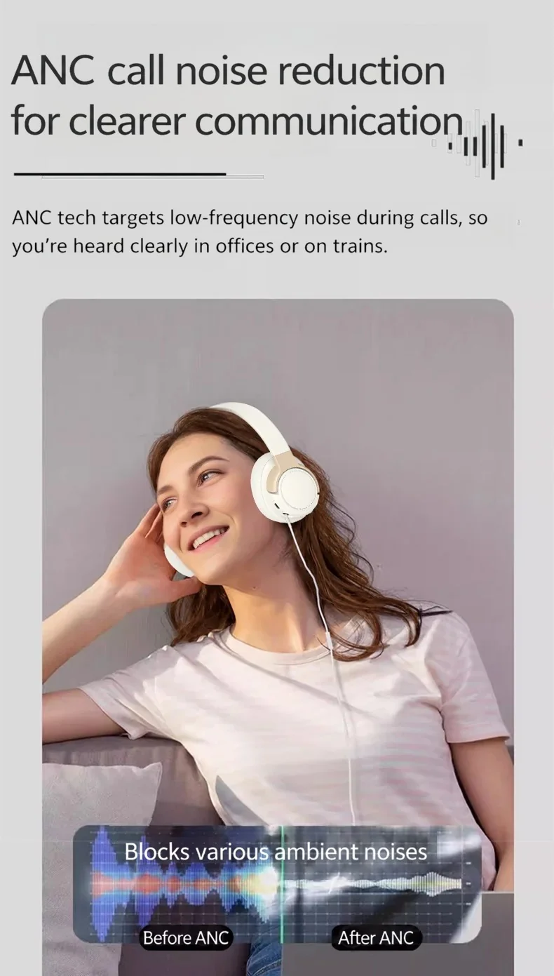 Over-Ear Wireless Headphones with Active Noise Cancelling and 35h Battery
