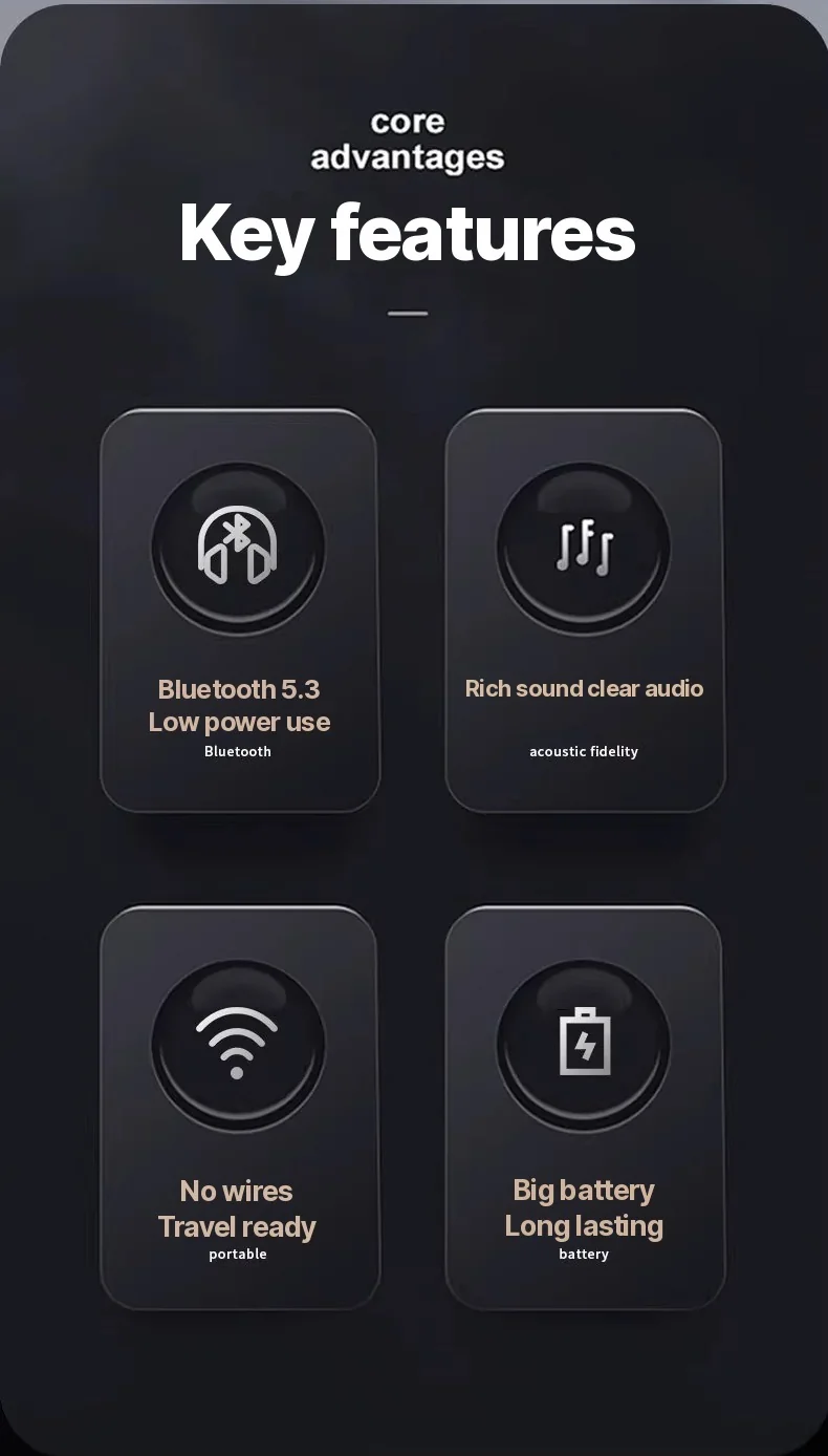 Trådlösa öronbågar med Bluetooth, FM-radio och lång batteritid