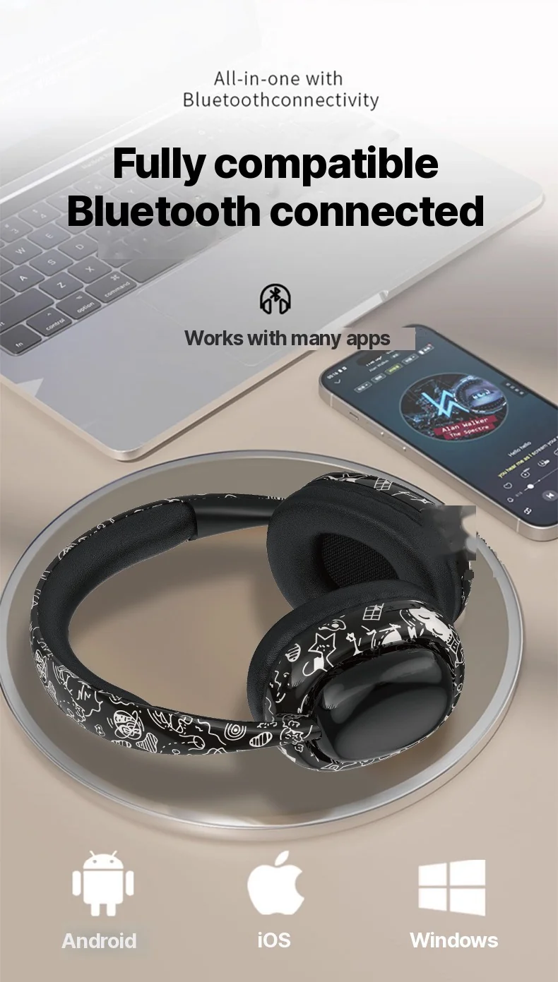 Over-Ear Bluetooth Headphones with Deep Bass and Wireless Connectivity