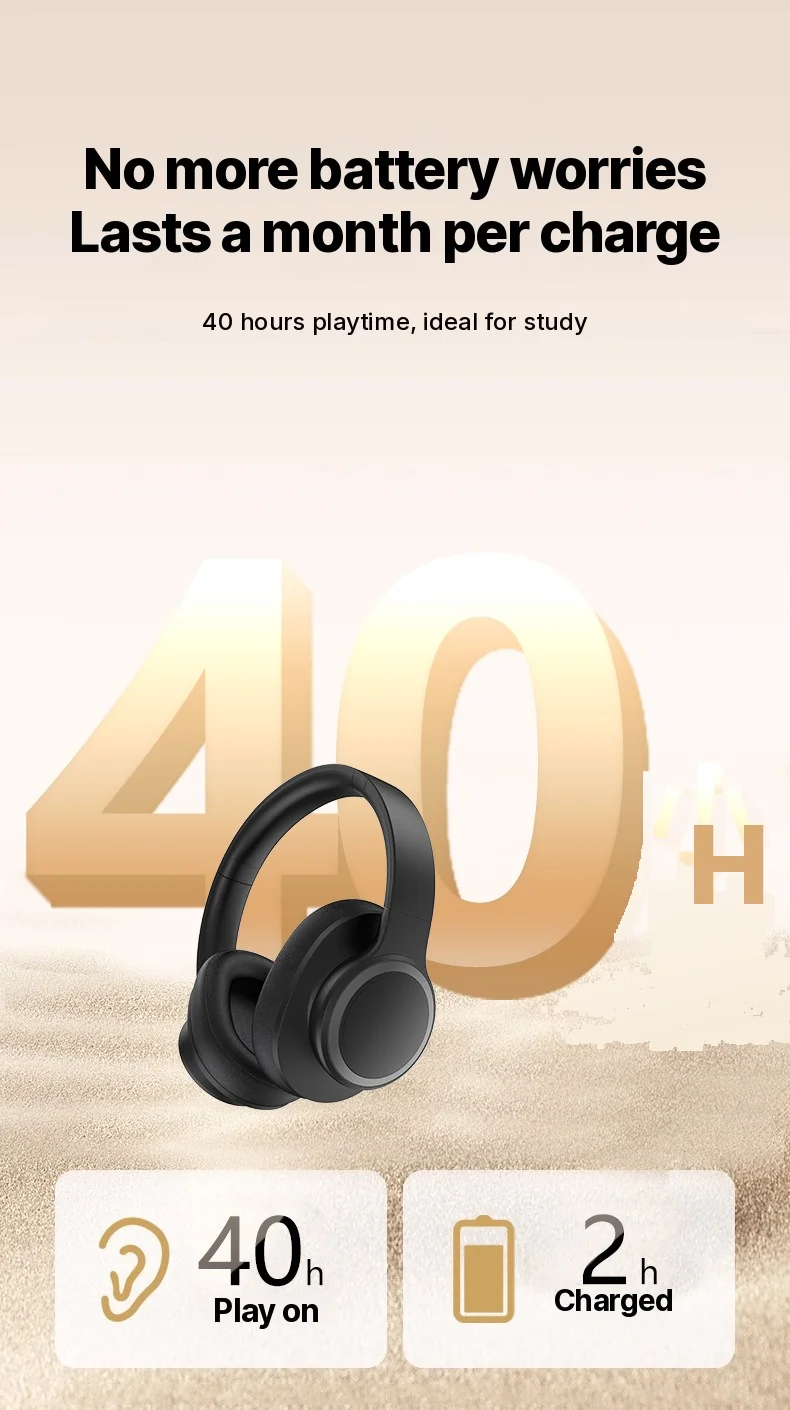 Căști wireless over-ear cu Anulare Activă a Zgomotului și Bluetooth 5.4