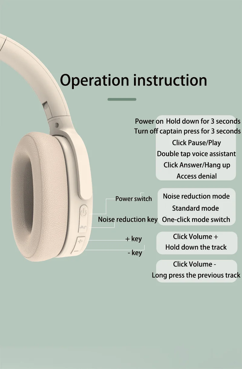 Wireless Over-Ear Headphones with Active Noise Cancelling and Long Battery Life