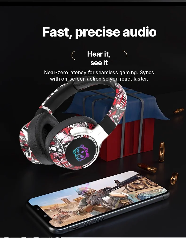 Graffiti Over-Ear Wireless Headphones with FM Radio and Long Battery Life
