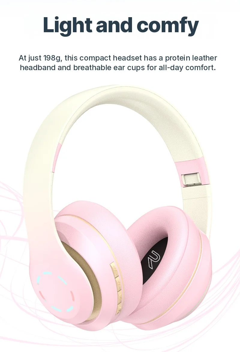 Fon Telinga Tanpa Wayar Over-Ear dengan Lampu LED & Radio FM