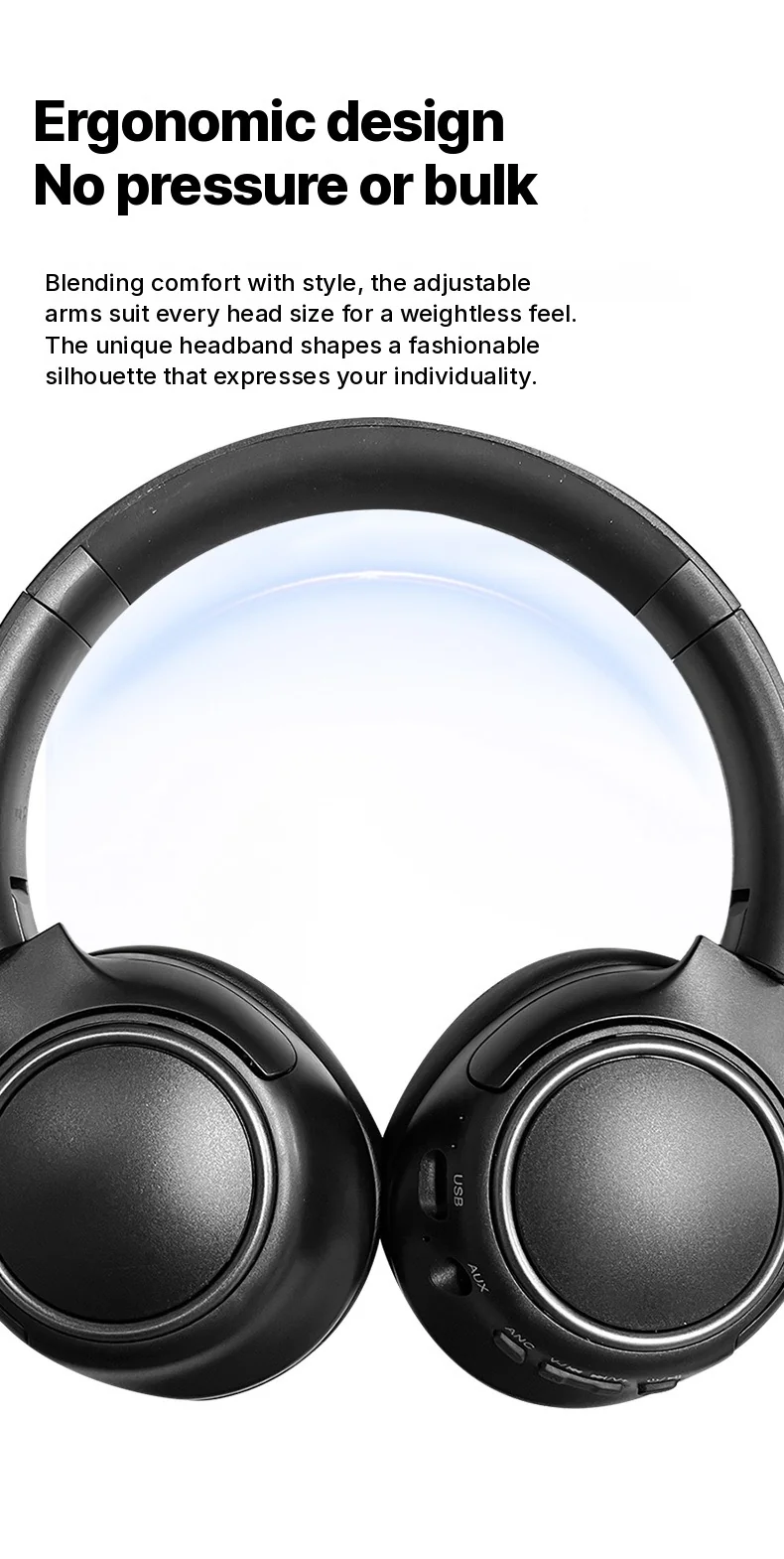 Active Noise Cancelling Wireless Headphones with Mic, 35H Battery