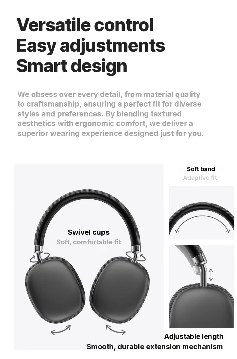 Wireless Bluetooth Over-Ear Headphones with Deep Bass and Type-C Charging