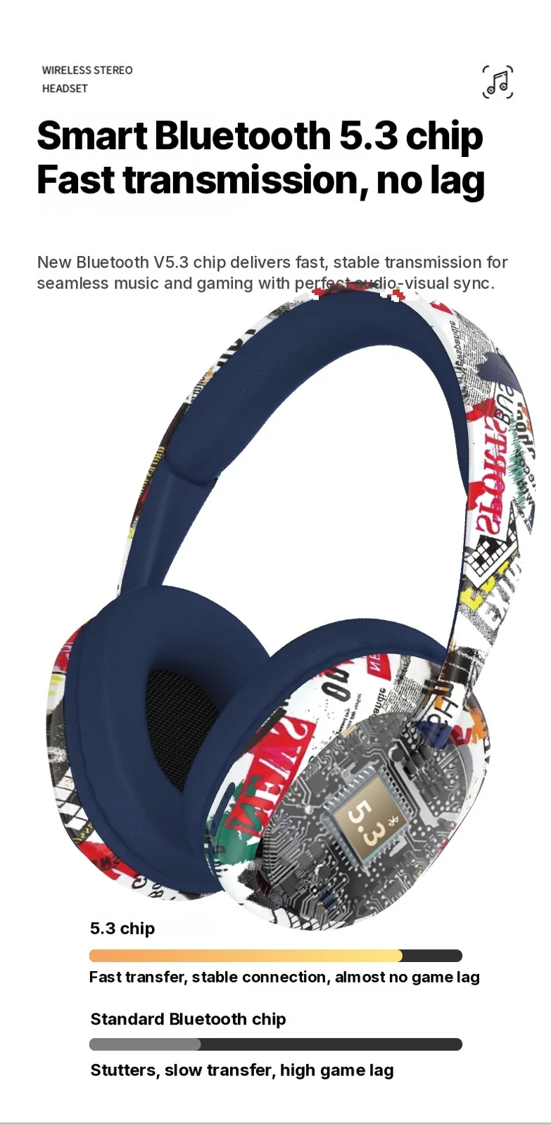 Fones de Ouvido Bluetooth Over-Ear com Graves Profundos e Conectividade Sem Fio