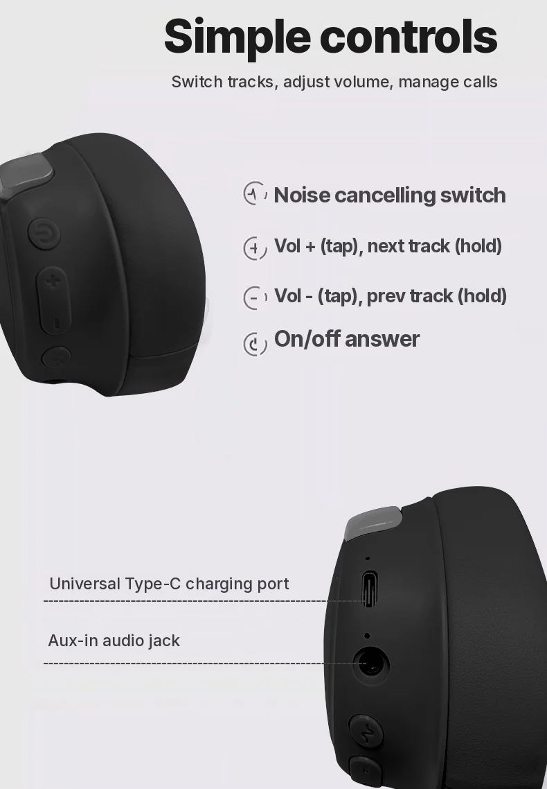 Over-Ear Wireless Headphones with Active Noise Cancelling and 35h Battery