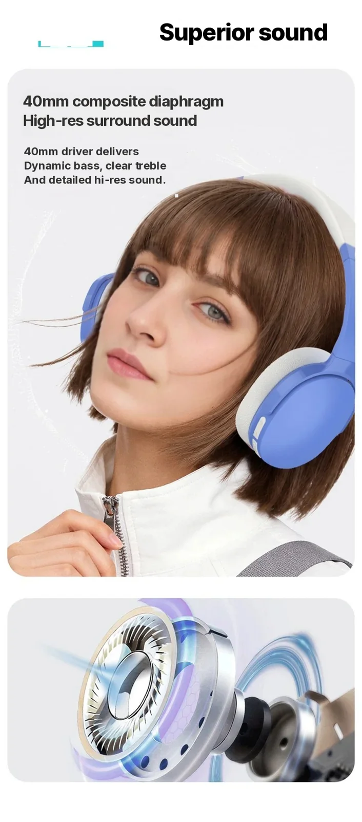 Fon Kepala Bluetooth Over-Ear dengan FM, Kad TF, Mod EQ & Mikrofon