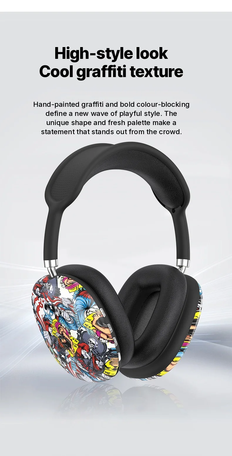 Graffiti Over-Ear Bluetooth Headphones with FM Radio and TF Card Slot