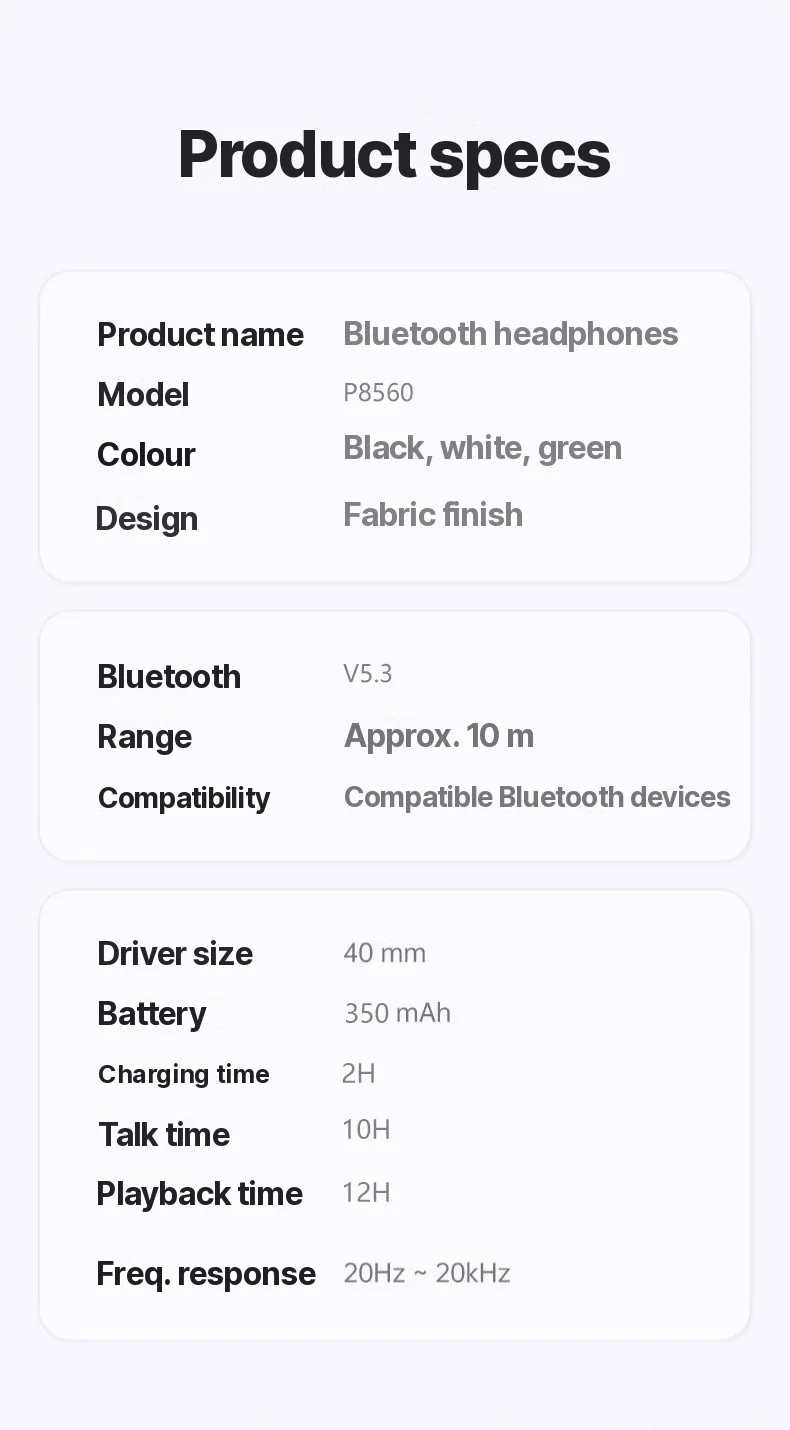 Wireless Bluetooth Over-Ear Headphones with Fabric Finish and Long Battery Life