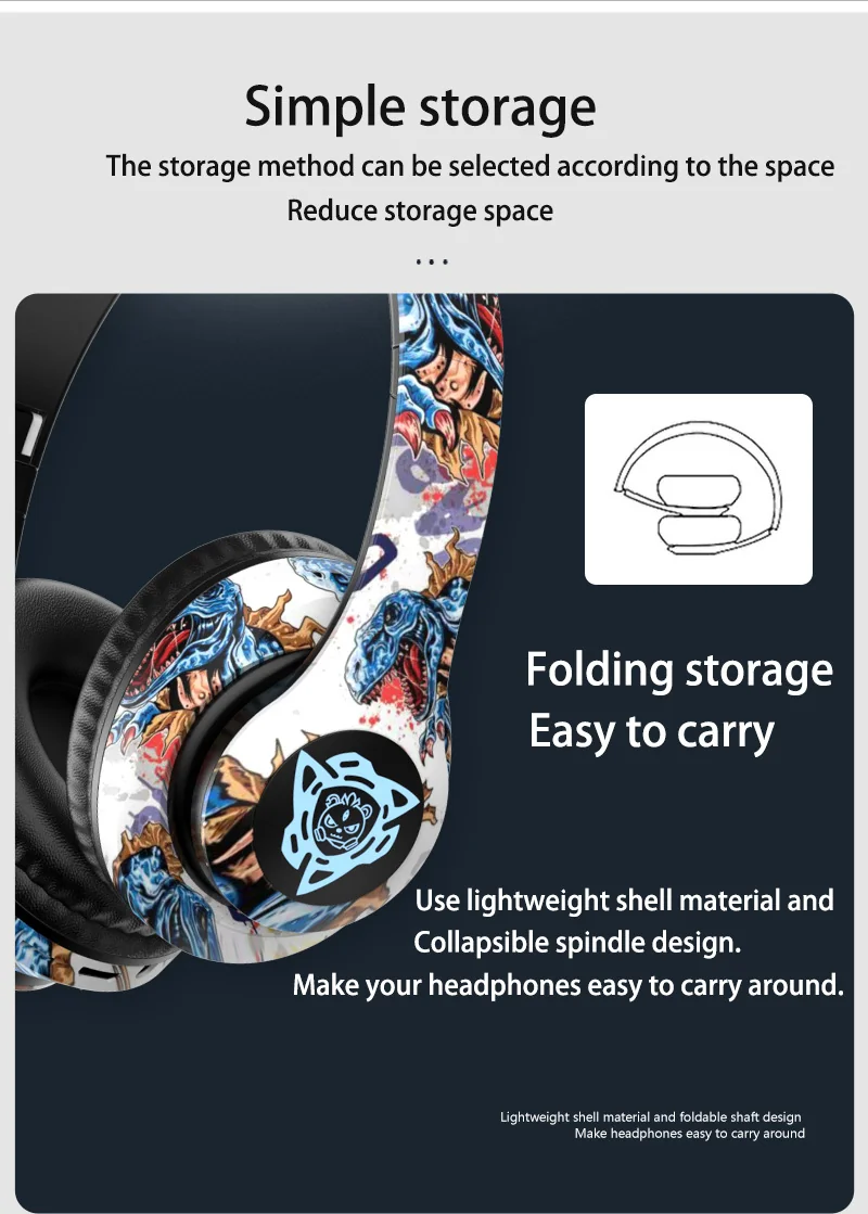 Graffiti Over-Ear Wireless Headphones with FM Radio and TF Card Slot