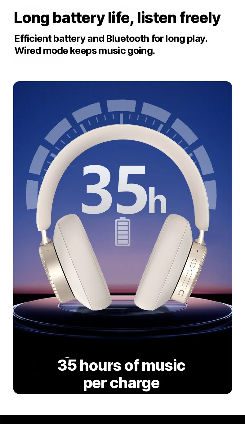 Cuffie Wireless Over-Ear con Cancellazione Attiva del Rumore e Batteria da 35H